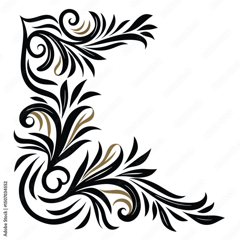 Fototapeta premium Abstract Floral Ornament Black Flourishes, Swirls, Leaves & Decorative Elements