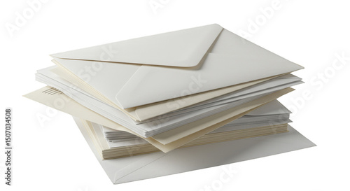 Isolated PNG of Stack of White Paper Envelopes for Mailing and Business