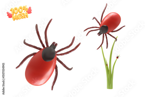 Vector realistic isolated set of ixodid ticks on white background.