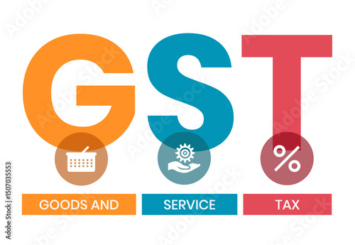 GST - Goods and Service Tax acronym, business concept background. Vector illustration for website banner, marketing materials, business presentation, online advertising.
