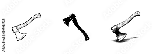 set of axe , woodcutting hatchet tool vector, lumberjack work and outdoor survival
