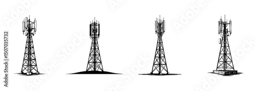 set of communication tower , cell tower with antennas vector for telecommunication and network infrastructure

