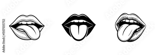 set of mouth , lips sticking out tongue vector, human expression and playful gesture