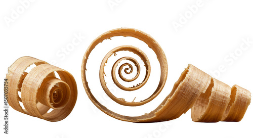 Isolated PNG Wood Shavings Spiral Curls on Transparent Background Craft Carpentry