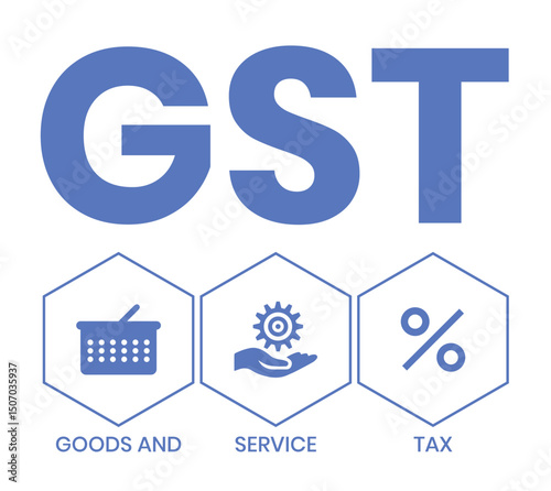 GST - Goods and Service Tax acronym, business concept background. Vector illustration for website banner, marketing materials, business presentation, online advertising.