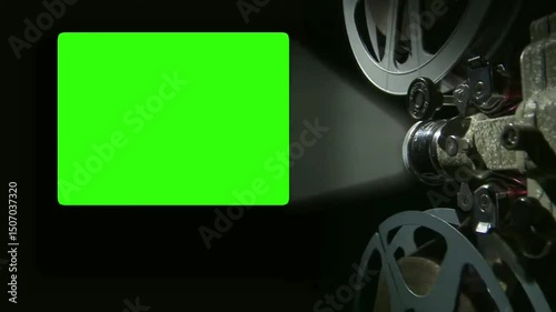 vintage film projector, Projector using green screen effect, outdoor screen 4K
