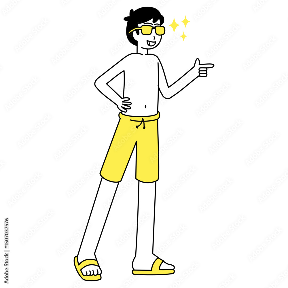 Fototapeta premium Outline flat illustration of boy doing activity at summer time