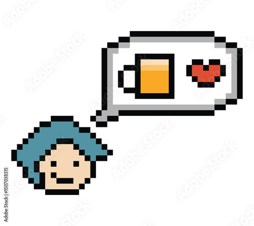 Cute pixel cartoon 8bit character man drink beer alcohol party hangout lifestyle decoration life style 8 bit male boy drinking beer isolated png vector.