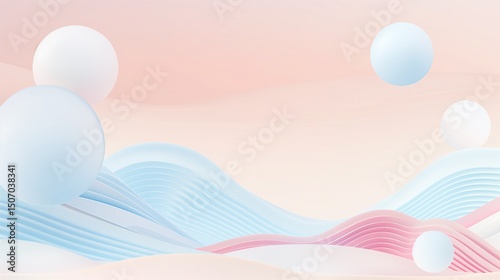 Soft Pastel Gradient with Floating Shapes and Waves