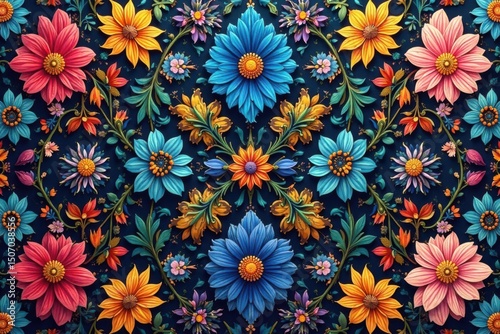 Wallpaper Mural Intricate floral textile design, repeating motif, decoration, art Torontodigital.ca