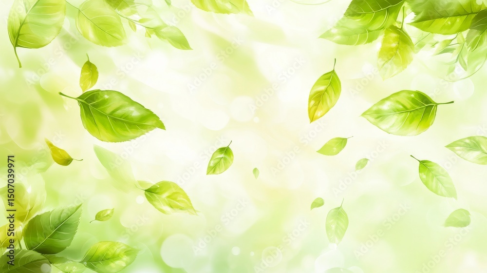 16.A modern vector background of scattered leaves and soft greenery, designed with clear space for adding text or messages, perfect for T-shirt designs, greeting cards, and banners.