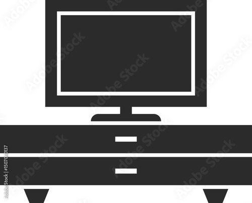TV stand furniture icon in dark grey and clear background, editable vector illustration