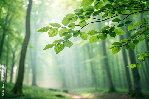 Green bokeh background from nature forest 
background