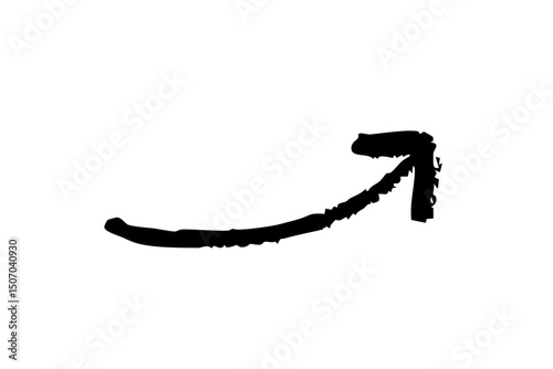 右肩上がりのシンプルな手書きの矢印　筆　黒　ベクター
