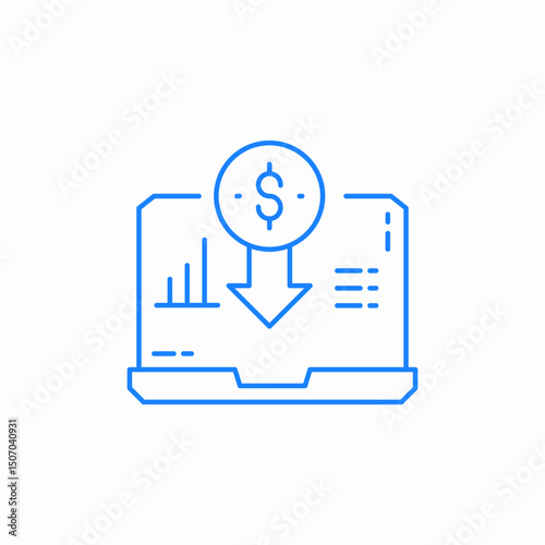laptop cost decrease icon sign vector