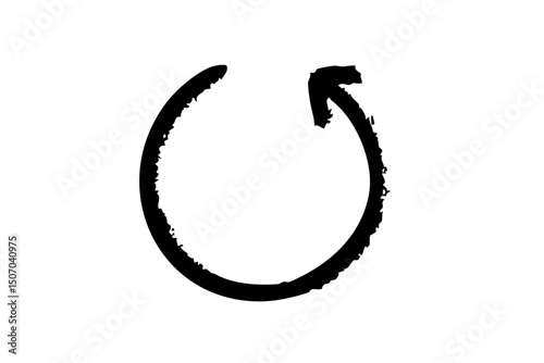 手書きの回転する矢印のシンプルアイコン　筆　黒　ベクター