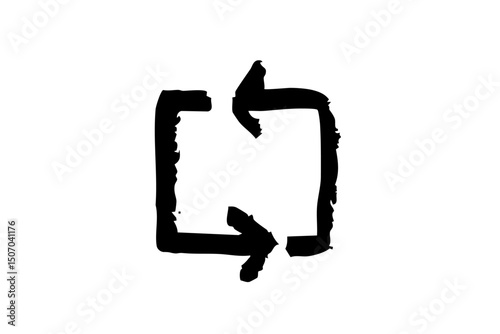 手書きの回転矢印 リロードアイコン　筆　黒　ベクター