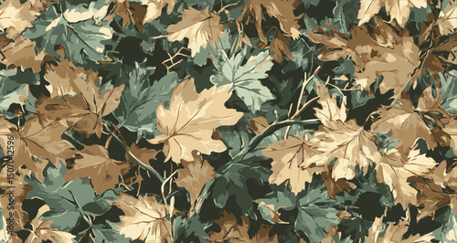Tree leaves forest camouflage seamless pattern design pattern for hunting and military uniform. Hunting camouflage. Vector forest leaves texture