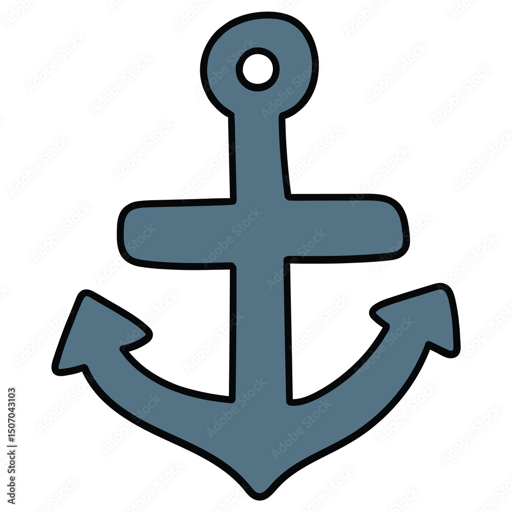 Fototapeta premium Hand drawn cartoon anchor on white background.
