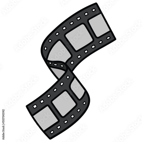 Hand drawn cartoon film reel on white background.