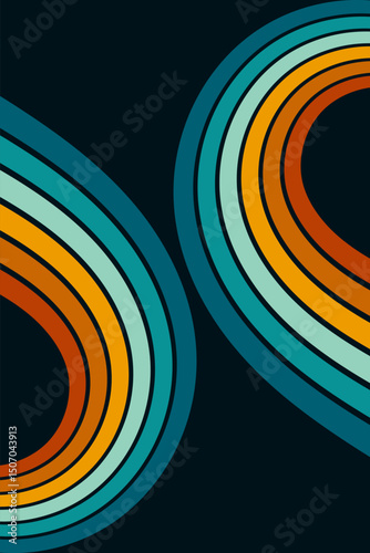Abstract background of rainbow groovy Wavy Line design in 1970s Hippie Retro style. Vector pattern ready to use for cloth, textile, wrap and other.