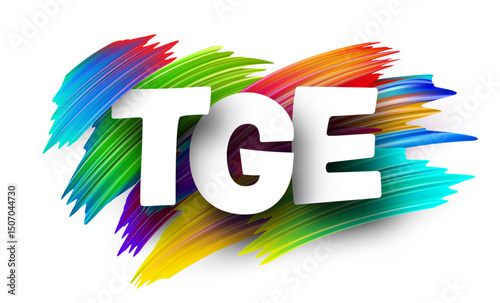 Bold TGE lettering with vibrant brush strokes. Vector illustration for token launches and crypto project milestones.