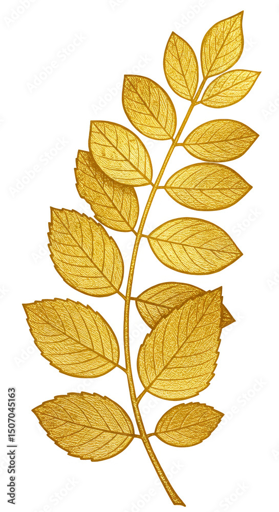 Naklejka premium Golden Leaf Branch Illustration Golden Glitter Foilage on Transparency