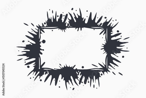 Ink Splatter Abstract Black Border with Splash Elements on White Background Style