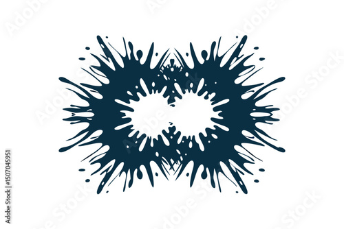 Symmetrical Blue Ink Blot Isolated, Abstract Splatter Design with Radial Pattern Detail