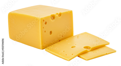 Isolated Sliced Cheese Block with Transparent Background Illustration