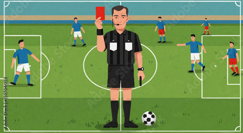 illustration of soccer referee holding a red expulsion card