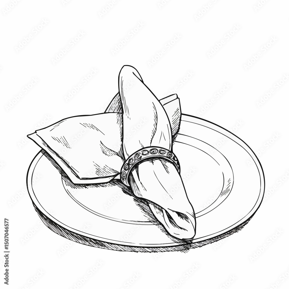 Napkin and plate arranged elegantly on a table setting for serving icon  
