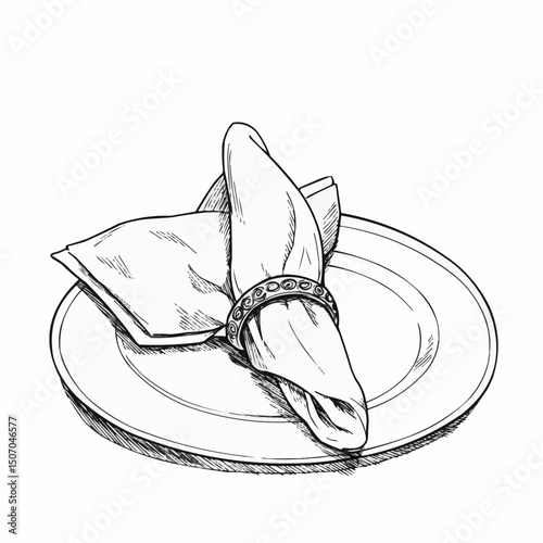 Napkin and plate arranged elegantly on a table setting for serving icon  