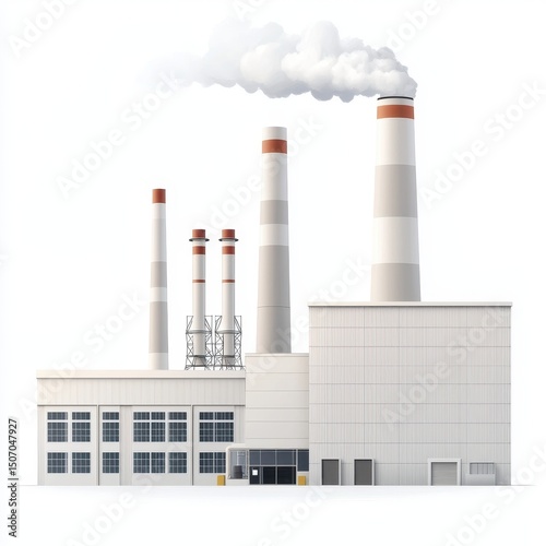 A modern industrial facility with smokestacks and a clean design.