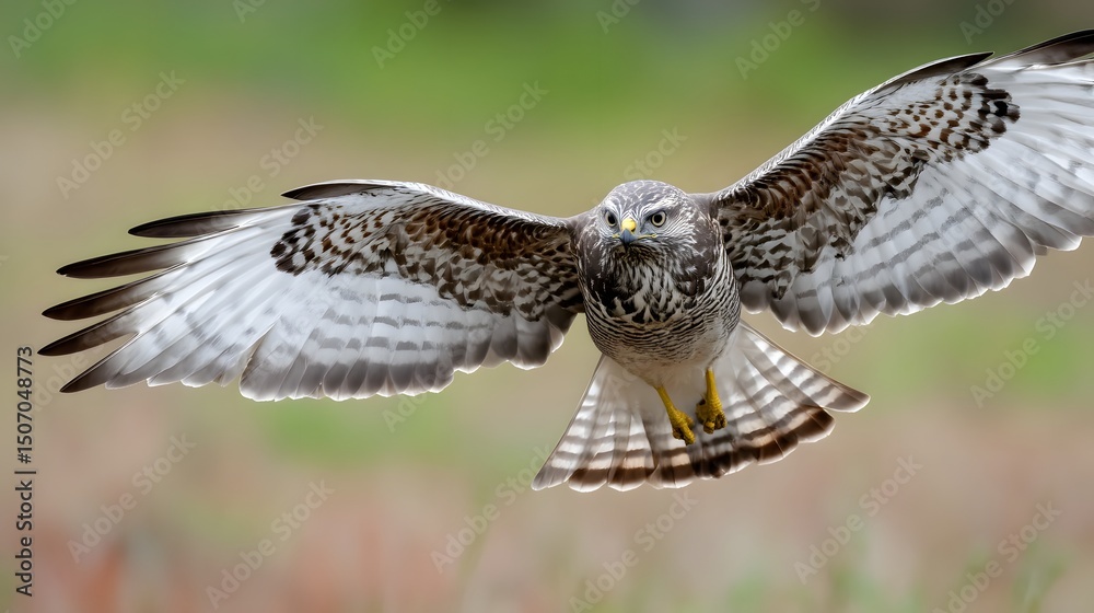Fototapeta premium Hawk mid-swoop with talons outstretched in natural setting