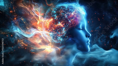 Wallpaper Mural Abstract fiery and icy energy flows from a serene head profile, symbolizing inner power and transformation. Torontodigital.ca
