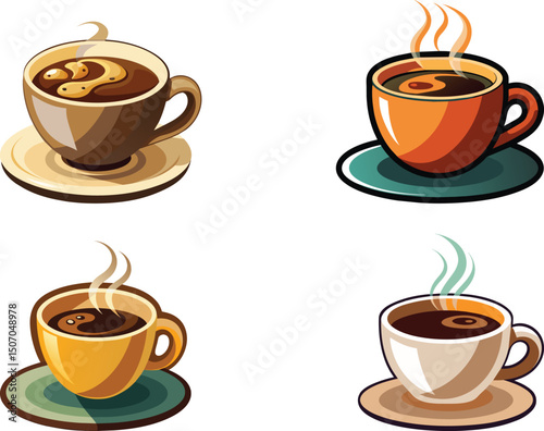 set of coffee cups, coffee restaurant logo vector illustration