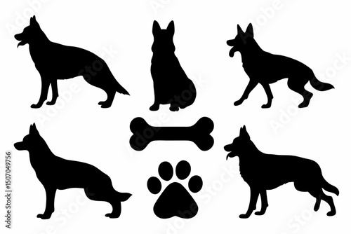 German shepherd dog vector, high-contrast-black-white- silhouette-illustration-of-.eps