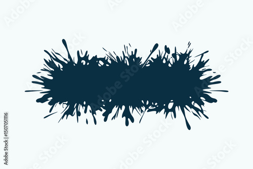 Dark Blue Paint Splatter with Dripping Effect, Ink Blot on White Background, Abstract Texture
