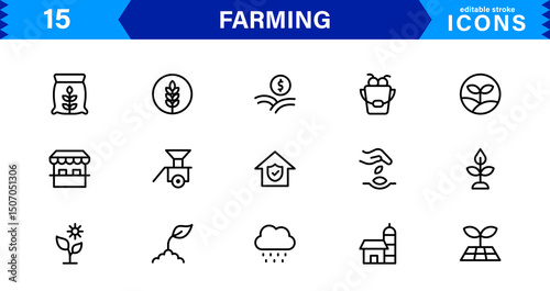 Modern Farming Icon Set Featuring Agriculture, Harvest, Tractor, Crop, and Eco Concepts in a Clean, Professional, and SEO-Optimized Vector Style