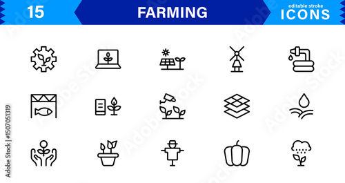 Modern Farming Icon Set Featuring Agriculture, Harvest, Tractor, Crop, and Eco Concepts in a Clean, Professional, and SEO-Optimized Vector Style
