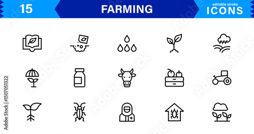 Modern Farming Icon Set Featuring Agriculture, Harvest, Tractor, Crop, and Eco Concepts in a Clean, Professional, and SEO-Optimized Vector Style