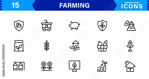 Modern Farming Icon Set Featuring Agriculture, Harvest, Tractor, Crop, and Eco Concepts in a Clean, Professional, and SEO-Optimized Vector Style