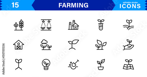 Modern Farming Icon Set Featuring Agriculture, Harvest, Tractor, Crop, and Eco Concepts in a Clean, Professional, and SEO-Optimized Vector Style