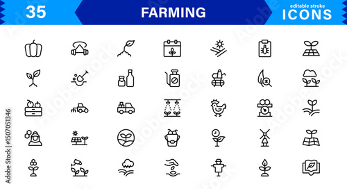 Modern Farming Icon Set Featuring Agriculture, Harvest, Tractor, Crop, and Eco Concepts in a Clean, Professional, and SEO-Optimized Vector Style