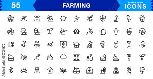 Modern Farming Icon Set Featuring Agriculture, Harvest, Tractor, Crop, and Eco Concepts in a Clean, Professional, and SEO-Optimized Vector Style
