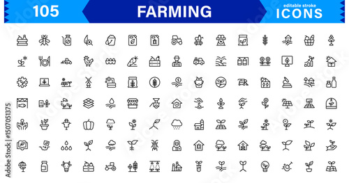 Modern Farming Icon Set Featuring Agriculture, Harvest, Tractor, Crop, and Eco Concepts in a Clean, Professional, and SEO-Optimized Vector Style