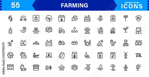 Modern Farming Icon Set Featuring Agriculture, Harvest, Tractor, Crop, and Eco Concepts in a Clean, Professional, and SEO-Optimized Vector Style