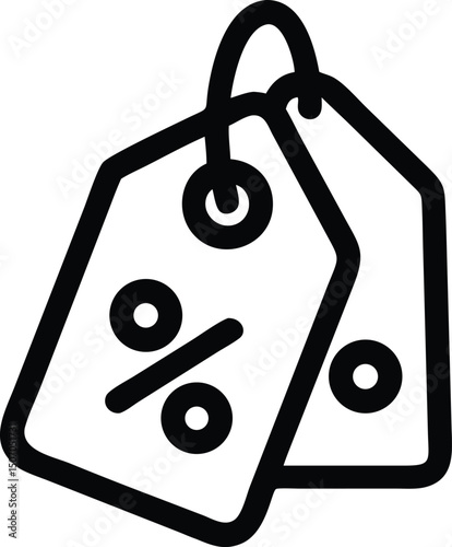 Outline of Two Price Tags Featuring Percentage Signs Hanging Together in Black and White