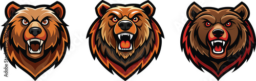 set of aggressive bears mascot, esports gaming  logo vector illustration